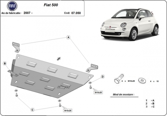 Protection sous moteur et de la boîte de vitesse Fiat 500