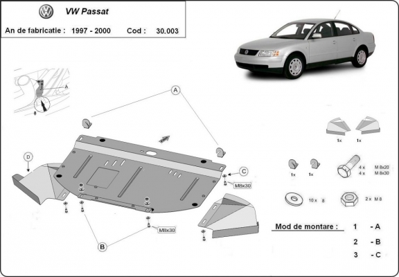 Protection sous moteur et de la radiateur VW Passat B5 1.6, 1.8 , 1.9 TDI