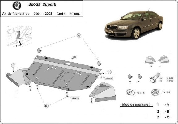 Protection sous moteur et de la radiateur Skoda Superb- 1,8 1,9 2,0  TDI