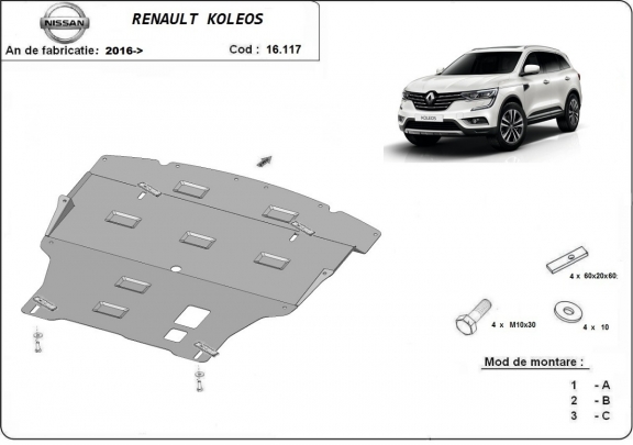 Protection sous moteur et de la boîte de vitesse Renault Koleos