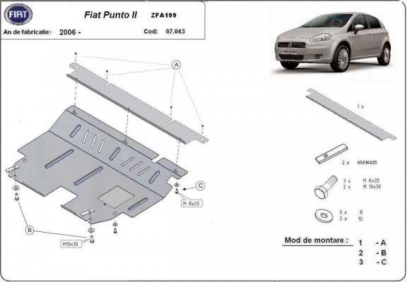Protection sous moteur et de la boîte de vitesse Fiat Punto