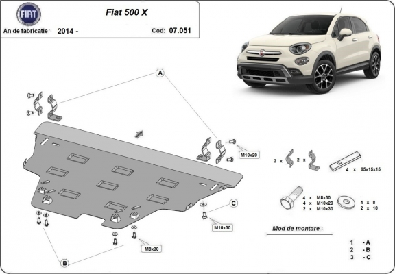 Protection sous moteur et de la boîte de vitesse Fiat 500x