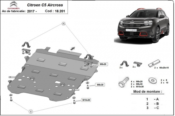 Protection sous moteur et de la boîte de vitesse Citroen C5 Aircross 