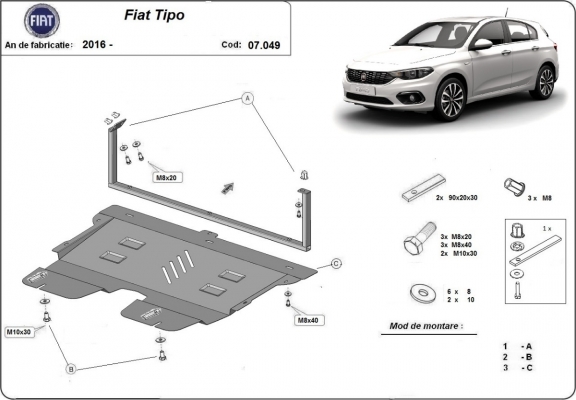 Protection sous moteur et de la boîte de vitesse Fiat Tipo