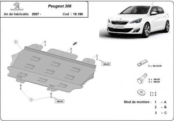 Protection sous moteur et de la boîte de vitesse Peugeot 308