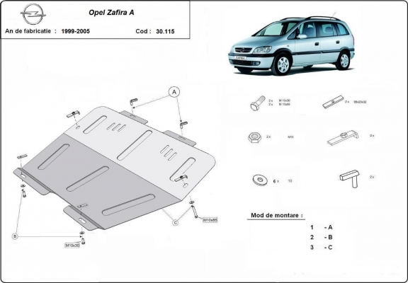 Protection sous moteur et de la boîte de vitesse Opel Zafira A 