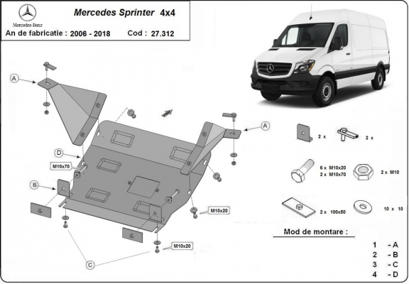 Protection sous moteur et de la boîte de vitesse Mercedes Sprinter 906 4x4