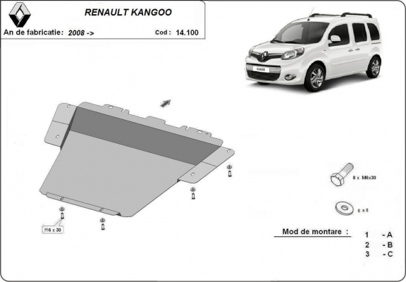 Protection sous moteur et de la boîte de vitesse Renault Kangoo