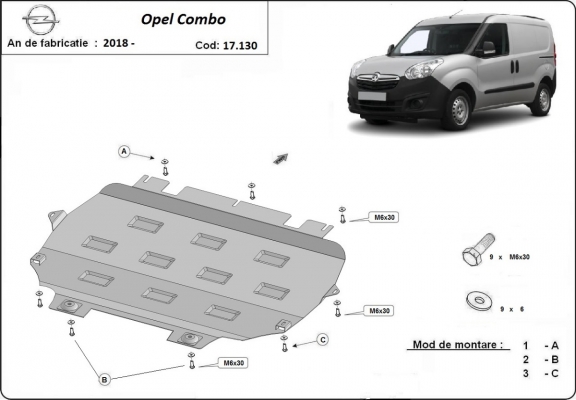 Protection sous moteur et de la boîte de vitesse Opel Combo E 