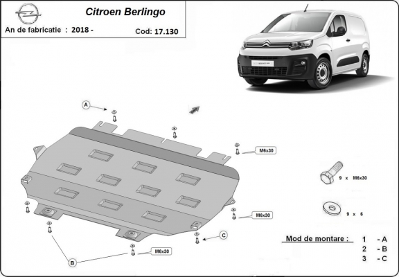 Protection sous moteur et de la boîte de vitesse Citroen Berlingo