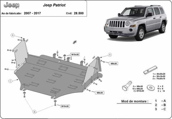 Protection sous moteur et de la boîte de vitesse Jeep Patriot