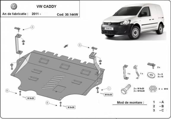 Protection sous moteur et de la boîte de vitesse VW Caddy - avec WEBASTO