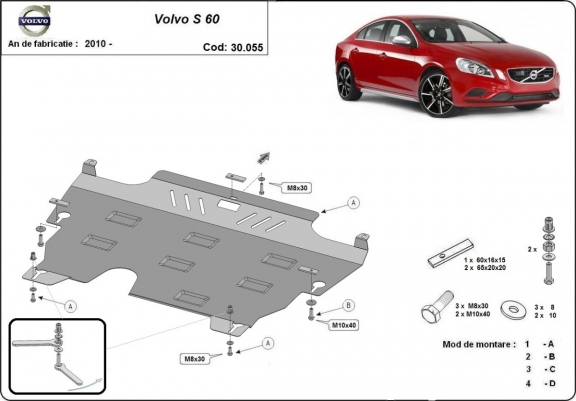 Protection sous moteur et de la boîte de vitesse Volvo S60