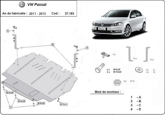 Protection sous moteur et de la boîte de vitesse VW Passat B7