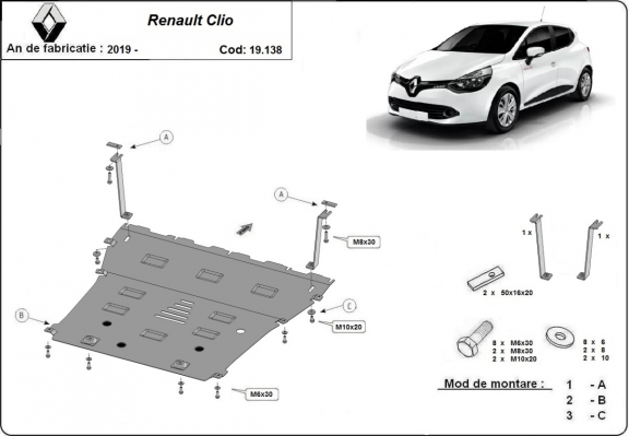 Protection sous moteur et de la boîte de vitesse Renault Clio 5