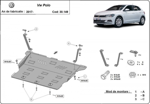 Protection sous moteur et de la boîte de vitesse VW Polo
