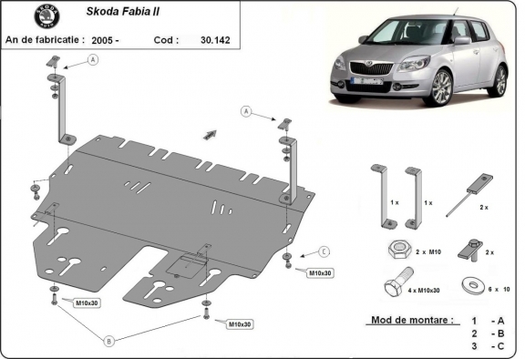 Protection sous moteur et de la boîte de vitesse Skoda Fabia 2