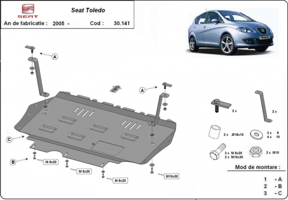 Protection sous moteur et de la boîte de vitesse Seat Toledo 3