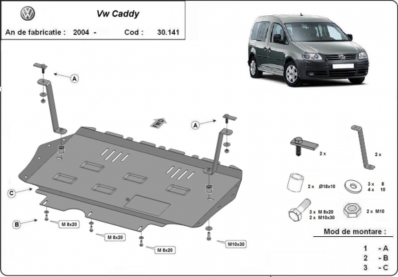 Protection sous moteur et de la boîte de vitesse VW Caddy