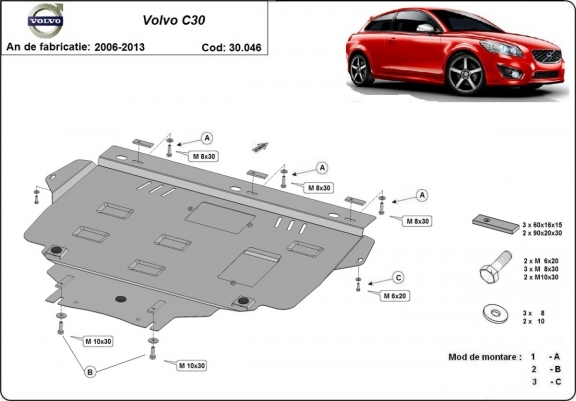Protection sous moteur et de la boîte de vitesse Volvo C30