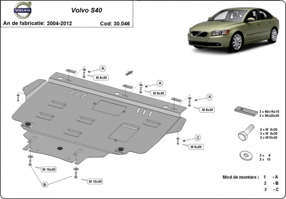 Protection sous moteur et de la boîte de vitesse Volvo S40