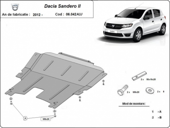 Protection sous moteur et de la boîte de vitesse DACIA  SANDERO 2 - Aluminum