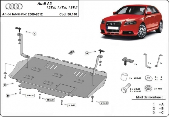 Protection sous moteur et de la boîte de vitesse Audi A3