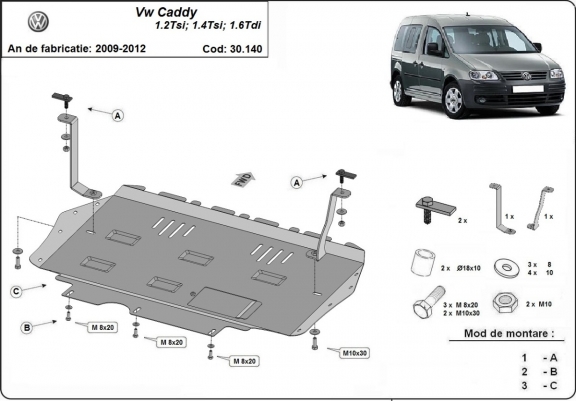 Protection sous moteur et de la boîte de vitesse Volkswagen Caddy 