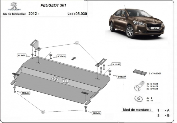 Protection sous moteur et de la boîte de vitesse Peugeot 301