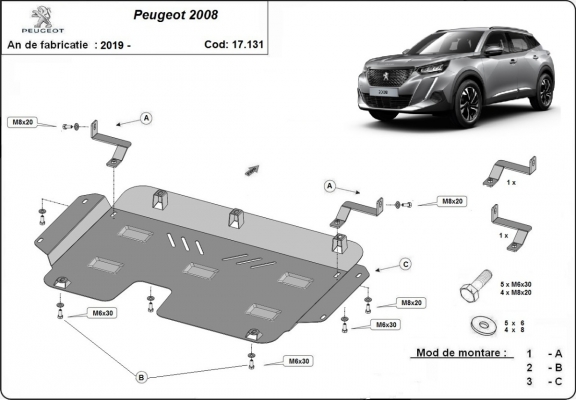 Protection sous moteur et de la boîte de vitesse Peugeot 2008