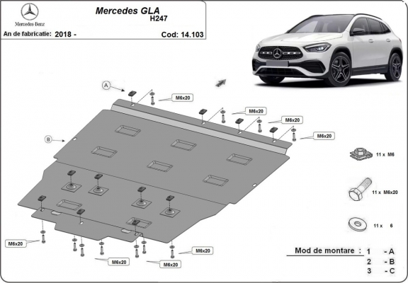 Protection sous moteur et de la boîte de vitesse Mercedes GLA H247
