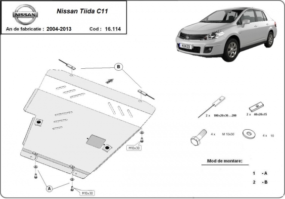 Protection sous moteur et de la boîte de vitesse Nissan Tiida