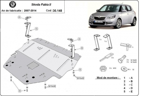 Protection sous moteur et de la boîte de vitesse Skoda Fabia 2 Diesel
