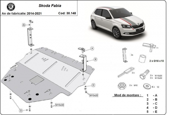 Protection sous moteur et de la boîte de vitesse Skoda Fabia 3 Diesel
