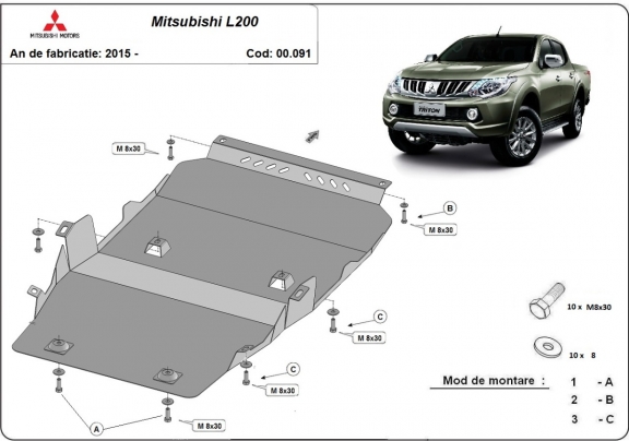 Protection sous moteur, de la boîte de vitesse et de la différentiel Mitsubishi L200