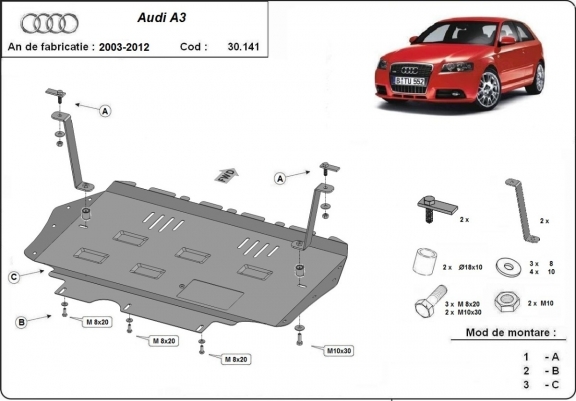 Protection sous moteur et de la boîte de vitesse Audi A3