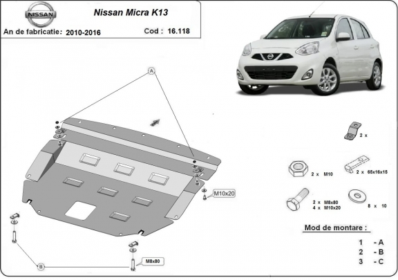 Protection sous moteur et de la boîte de vitesse Nissan Micra