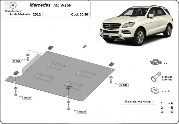 Protection de protection de la boîte de vitesse Mercedes ML W166