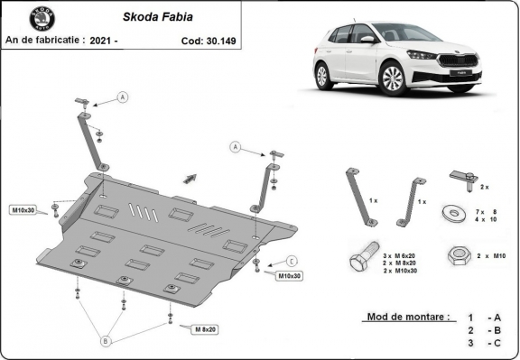 Protection sous moteur et de la boîte de vitesse Skoda Fabia