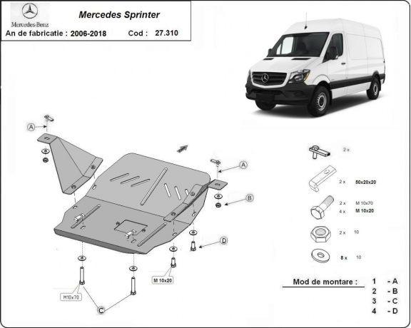 Protection sous moteur et de la boîte de vitesse Mercedes Sprinter