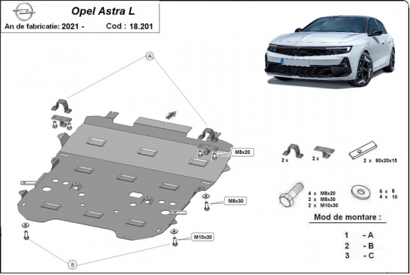 Protection sous moteur et de la boîte de vitesse Opel Astra L