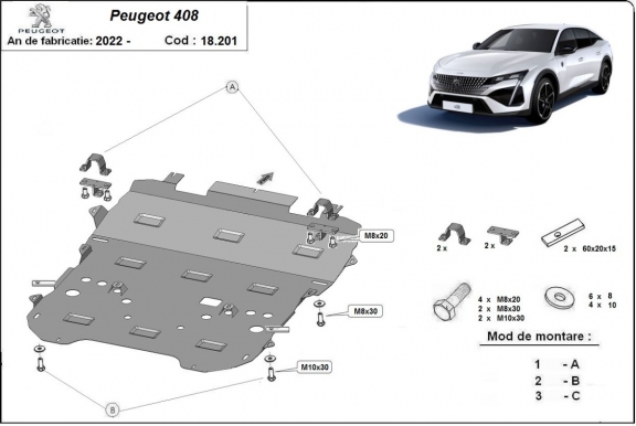 Protection sous moteur et de la boîte de vitesse Peugeot 408