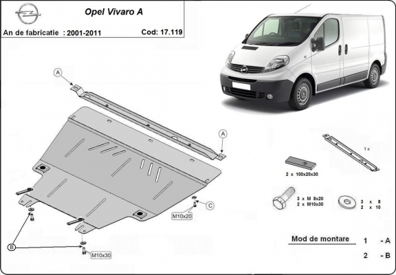 Protection sous moteur et de la boîte de vitesse Opel Vivaro A 