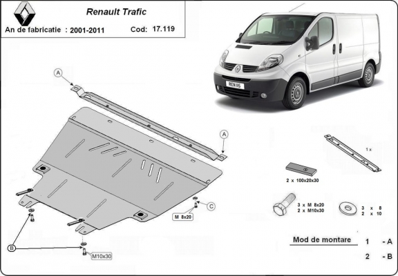 Protection sous moteur et de la boîte de vitesse Renault Trafic 2 