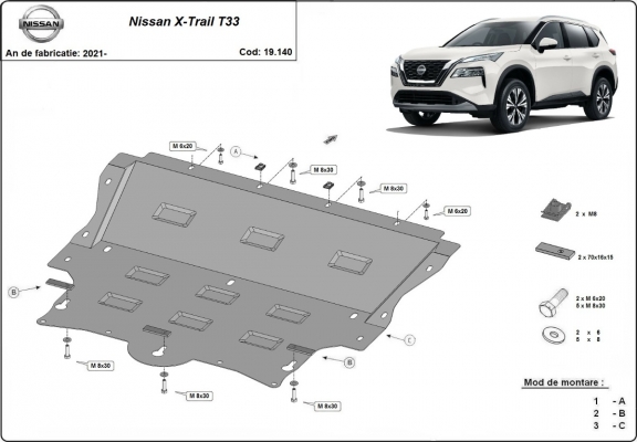 Protection sous moteur et de la boîte de vitesse Nissan X-Trail T33