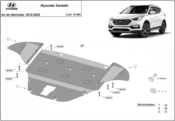 Protection sous moteur et de la boîte de vitesse Hyundai Santa Fe