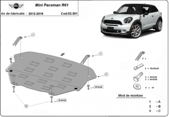 Protection sous moteur et de la boîte de vitesse Mini Paceman R61