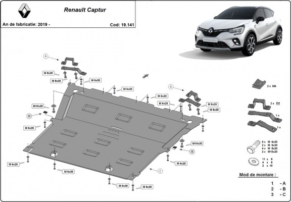 Protection sous moteur et de la boîte de vitesse Renault Captur