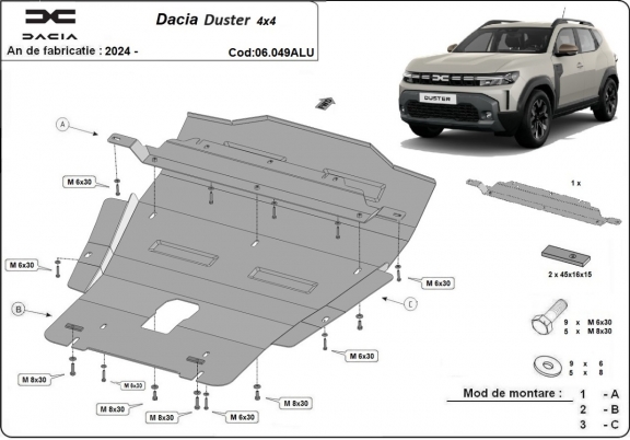 Protection sous moteur et de la boîte de vitesse Dacia Duster Aluminium- 4x4