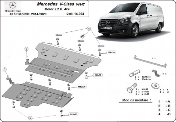 Protection sous moteur et de la boîte de vitesse  Mercedes V-Class W447 2.2 D, 4x4